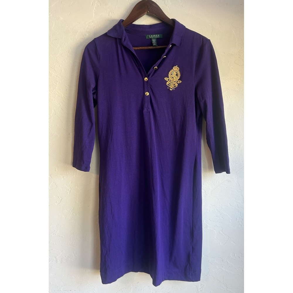 Vintage‎ Lauren Ralph Lauren Polo Dress M Purple Crest Logo Preppy Old Money